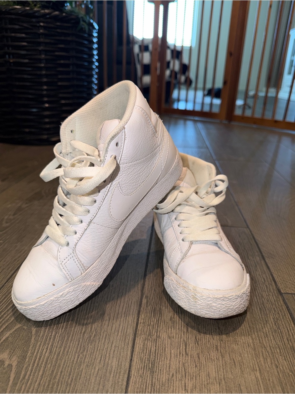 Nike White Leather Mid-Top Sneakers